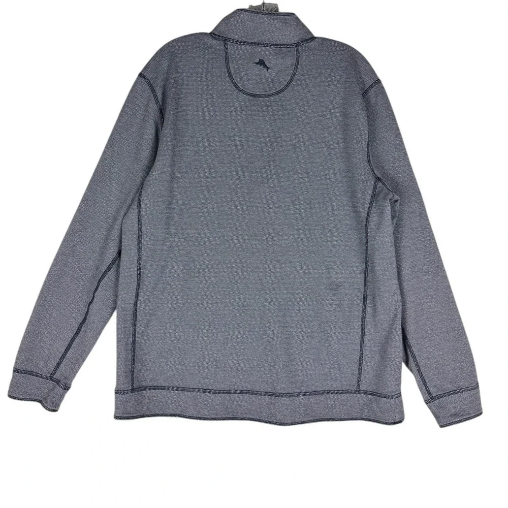 Tommy Bahama Mens Medium Reversible Quarter Zip Pullover Gray Herringbone Cotton